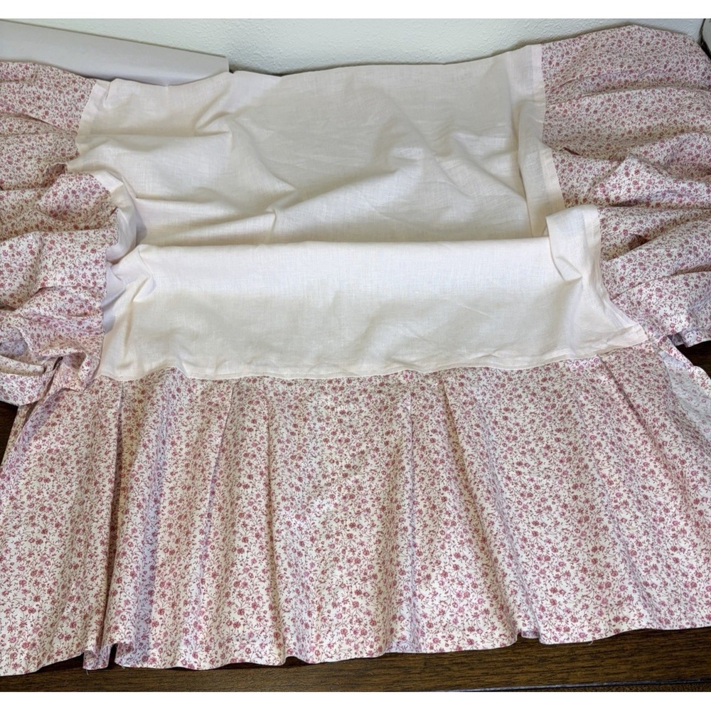 Girls Pink Calico Ditzy Floral Print Crib Skirt Shabby Chic Cottagecore Feminine - Picture 3 of 14